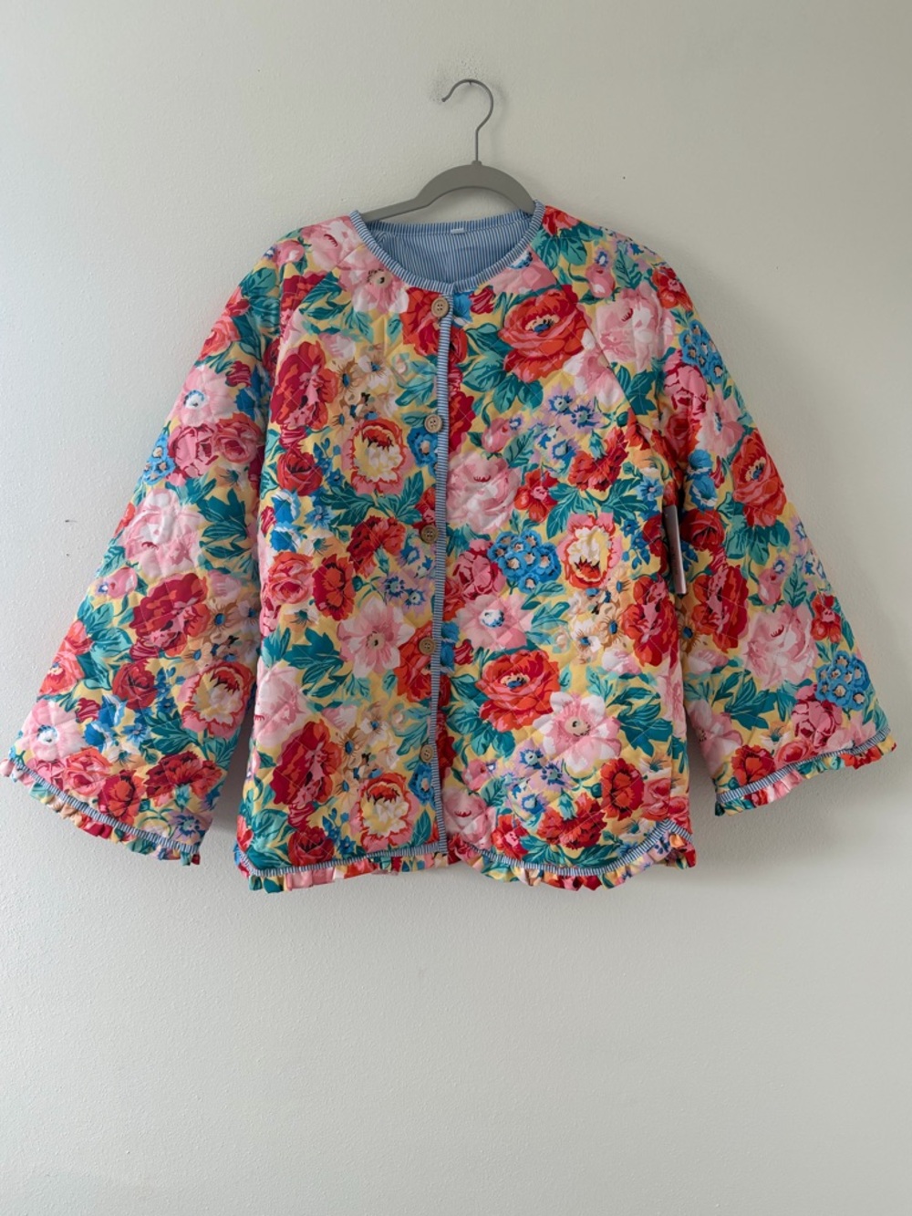 NWT- Boutique Boho Colorful Floral Quilted Jacket size large - Picture 3 of 11